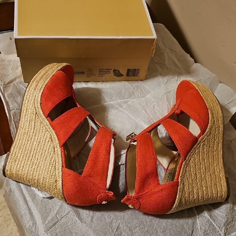 Michael Kors Watermelon Wedge Shoes with Strappy Design Size 9 - Picture 7 of 8